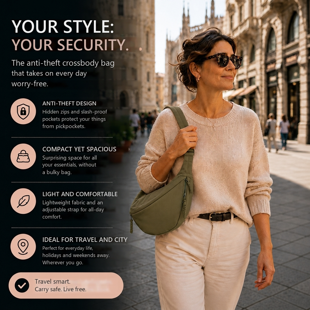 Anti-theft crossbody bag features