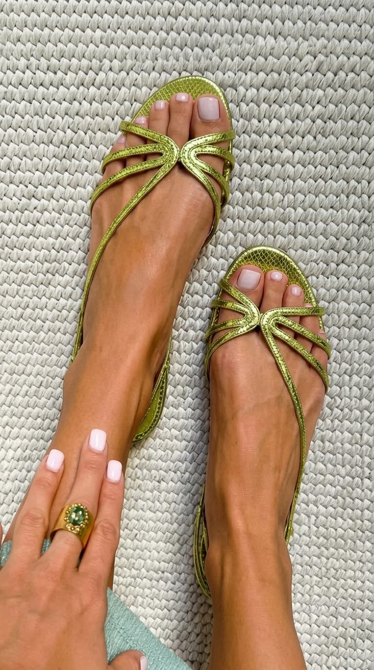 Metallic snakeskin-effect sandals with straps