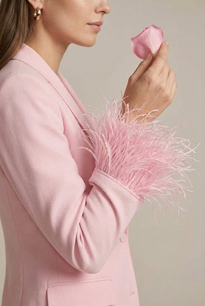 Women's Feather Cuff Blazer - Single Button - Straight Leg Trousers
