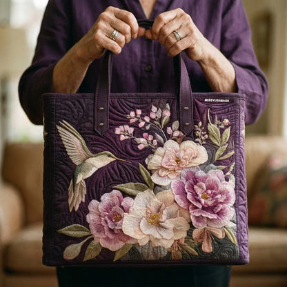 Artisanal quilted bag - Hummingbird and Orchids