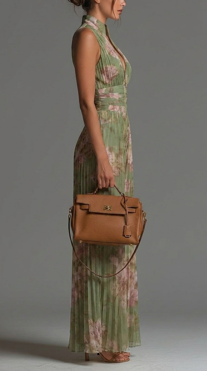 Harrow & Vale Jumpsuit | Pleated Chiffon Jumpsuit in Green