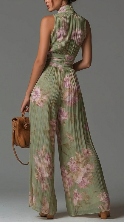 Harrow & Vale Jumpsuit | Pleated Chiffon Jumpsuit in Green