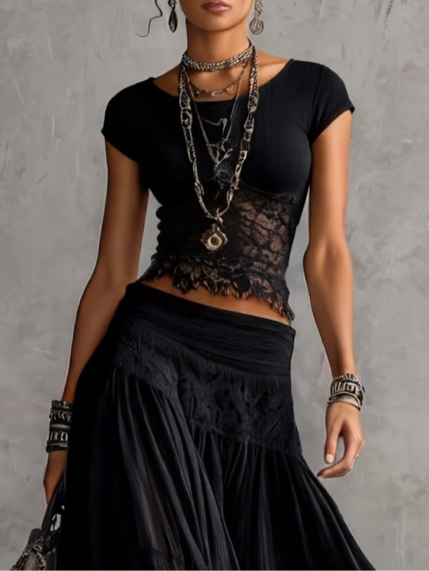 Juliette™ | Lace set and muslin-pleated skirt