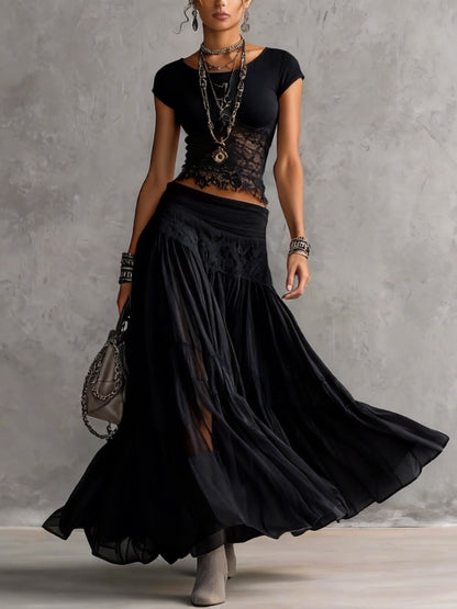 Juliette™ | Lace set and muslin-pleated skirt