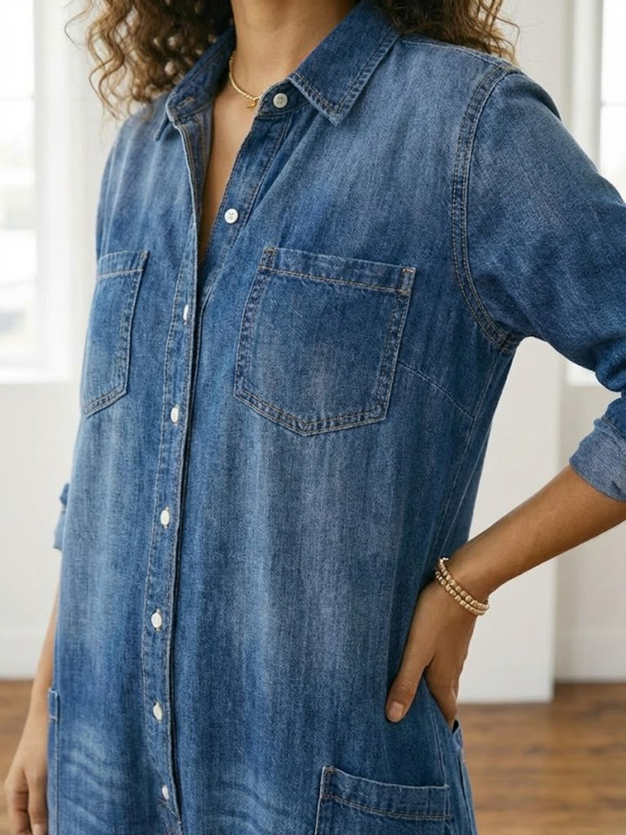 Diana | Vintage jumpsuit in soft-washed cotton denim with buttons