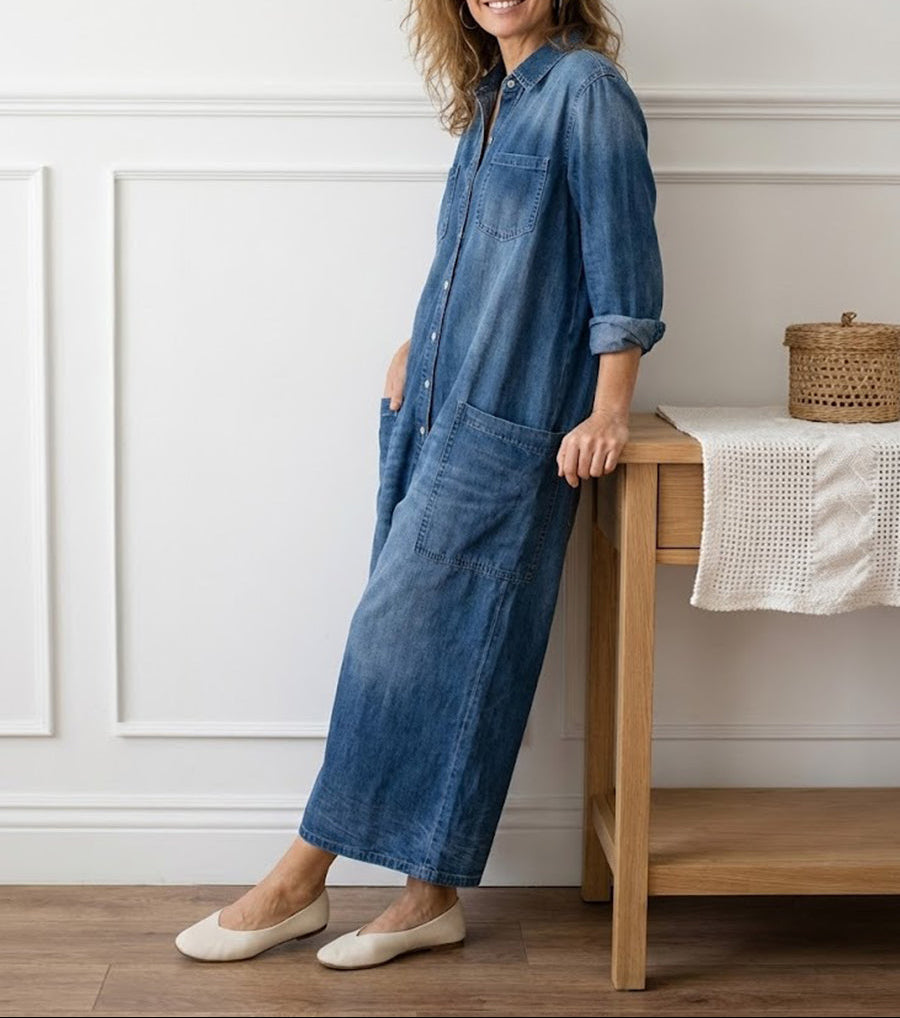 Diana | Vintage jumpsuit in soft-washed cotton denim with buttons