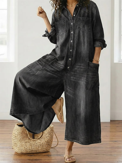 Diana | Vintage jumpsuit in soft-washed cotton denim with buttons