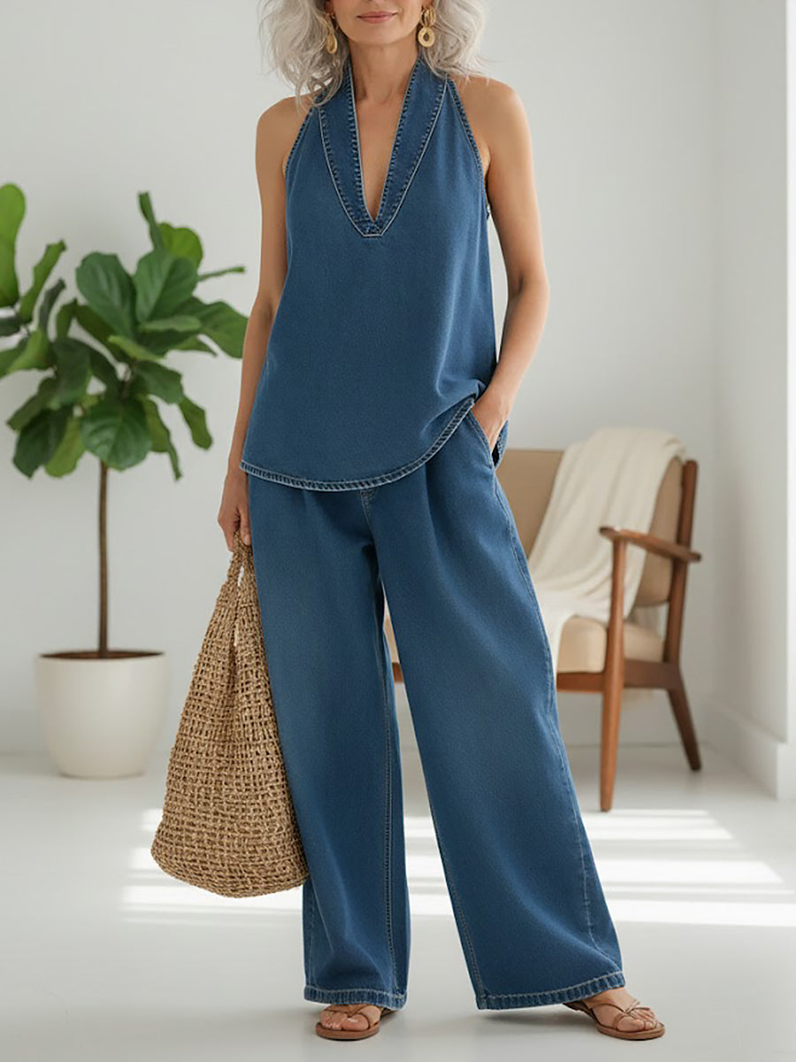 Ivy | Two-piece denim set with a soft vintage wash effect