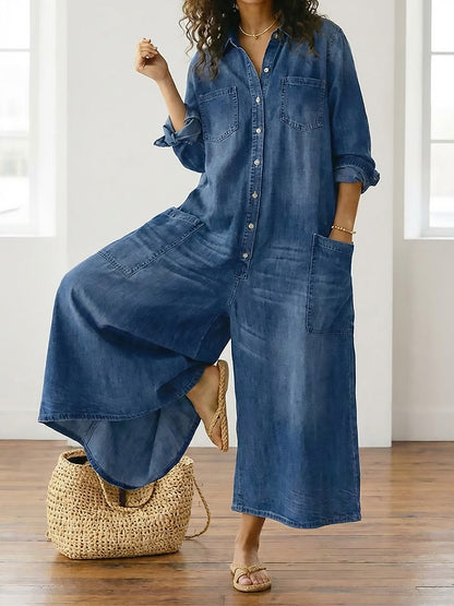Diana | Vintage jumpsuit in soft-washed cotton denim with buttons