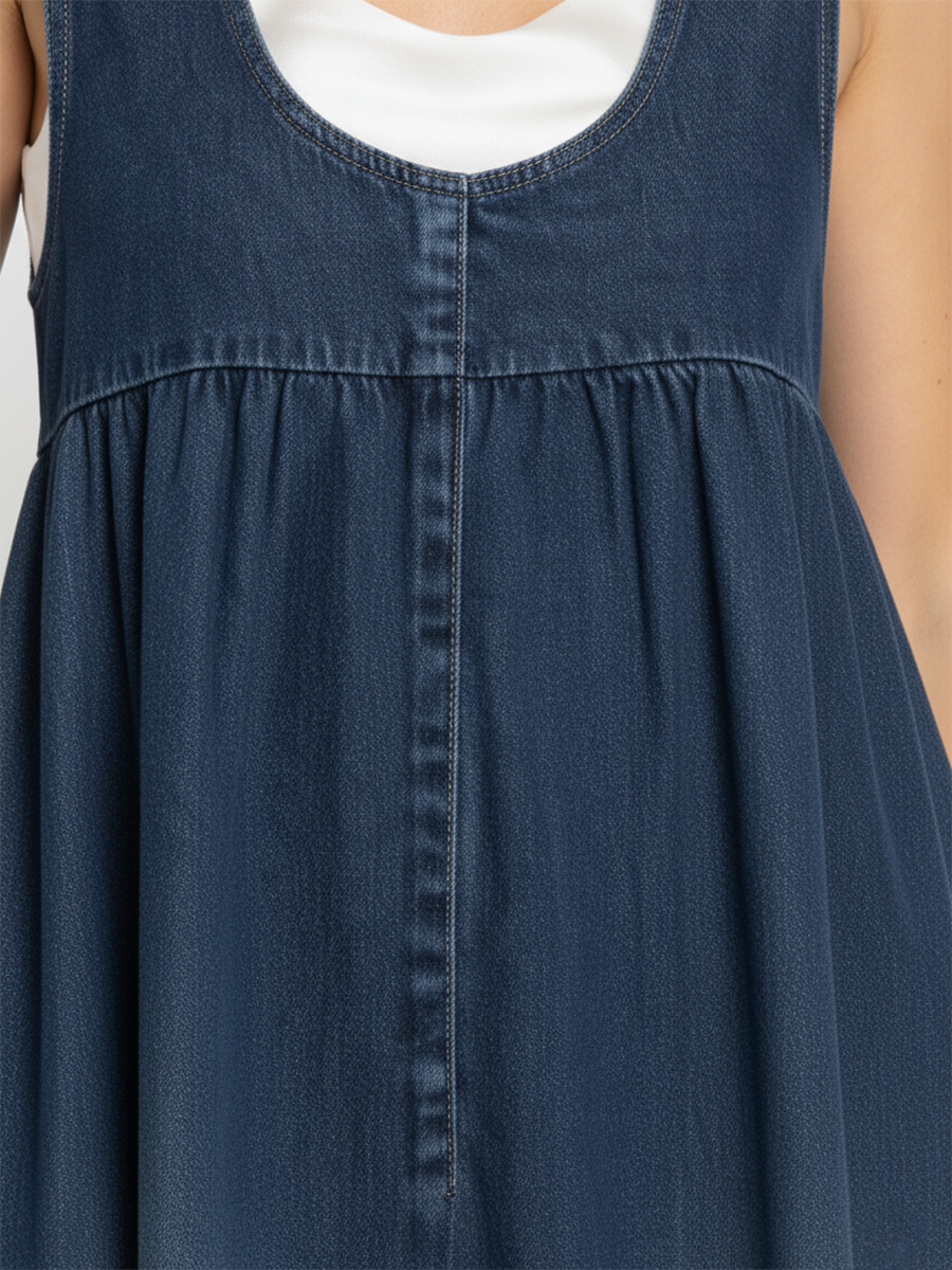 Karen | Vintage Washed Denim Long Dress with a Soft Cotton Touch