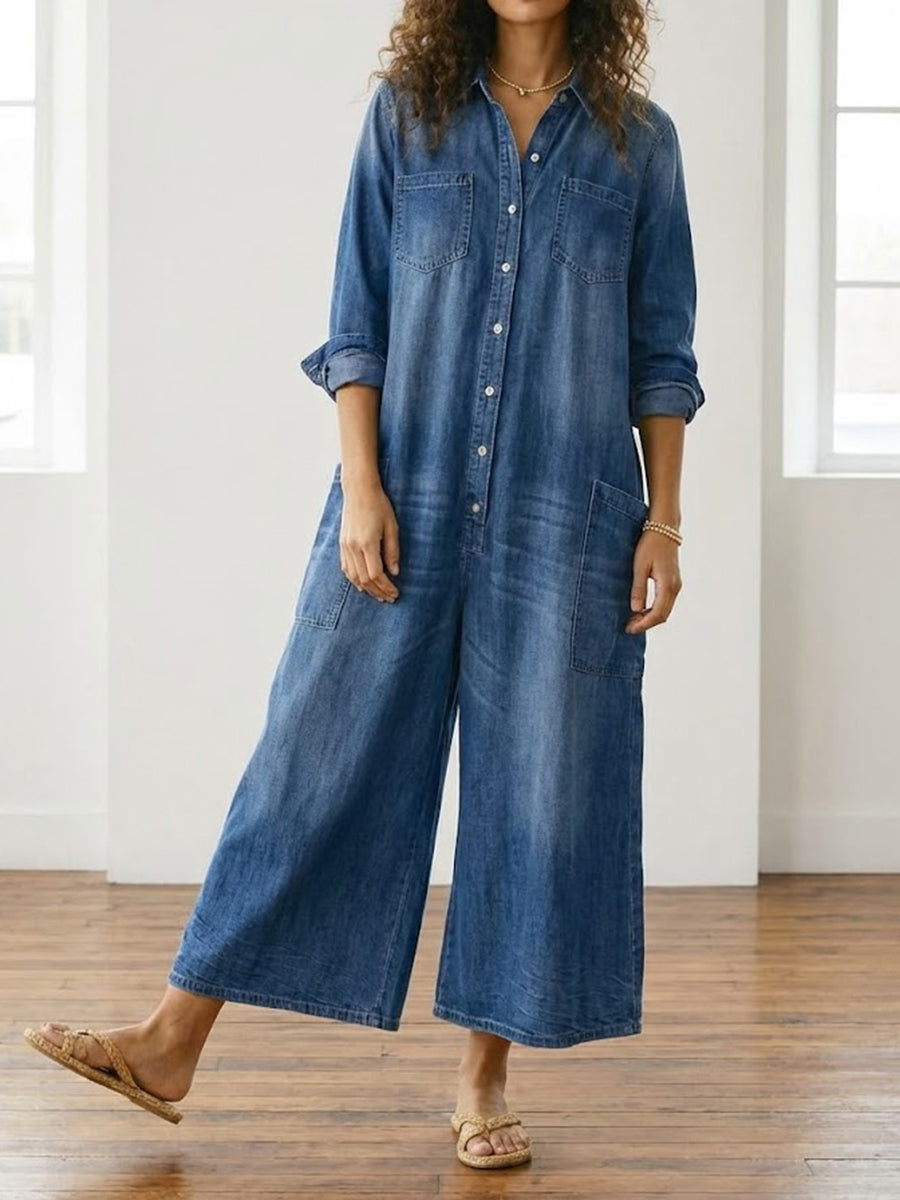 Diana | Vintage jumpsuit in soft-washed cotton denim with buttons