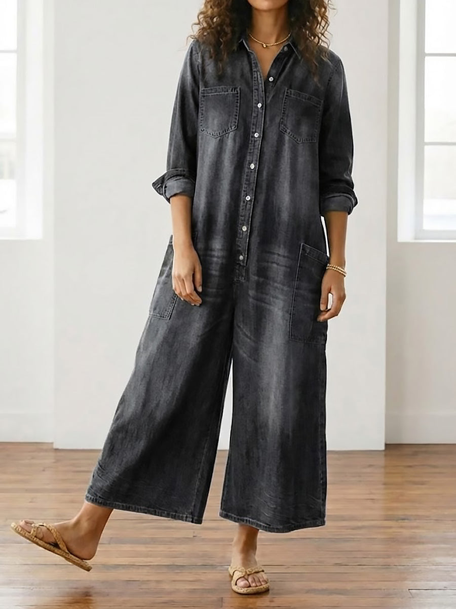 Diana | Vintage jumpsuit in soft-washed cotton denim with buttons