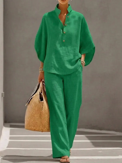 Sophie | Linen set with batwing sleeves and wide-leg pants