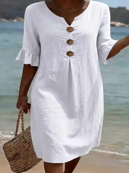 Vanesa™ | Textured Dress with Puff Sleeves and Buttons