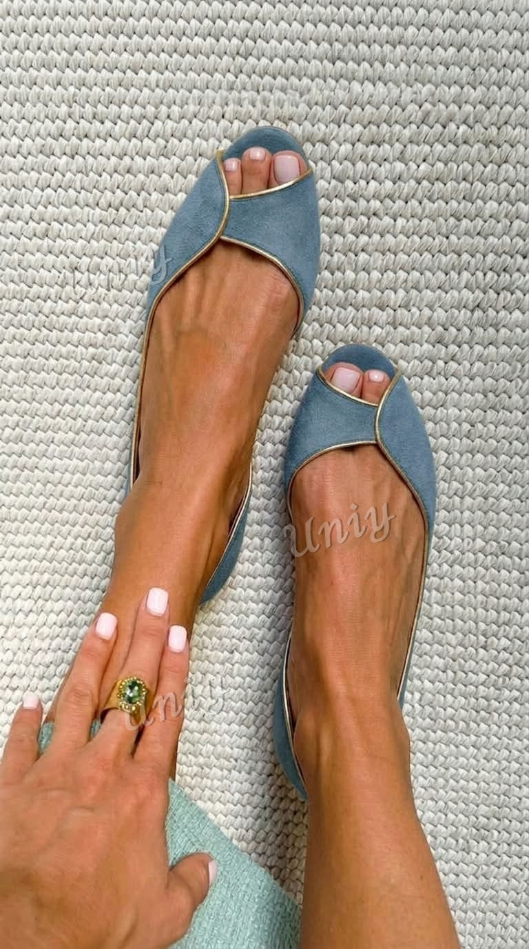 Beige and gold suede open-toe d'Orsay ballet flats