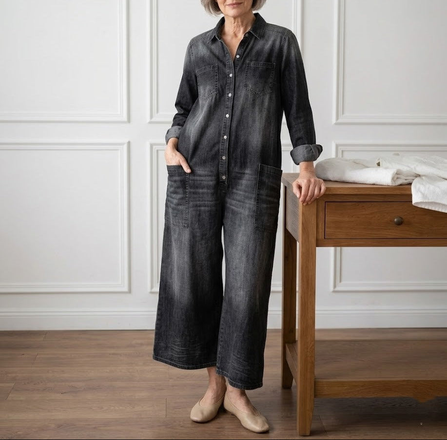 Diana | Vintage jumpsuit in soft-washed cotton denim with buttons