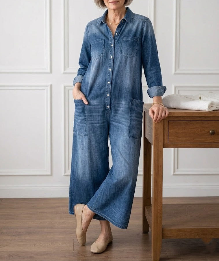 Diana | Vintage jumpsuit in soft-washed cotton denim with buttons